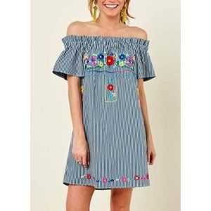 Bobbi Rocco Flower Embroidered Off-Shoulder Dress Size Small‎